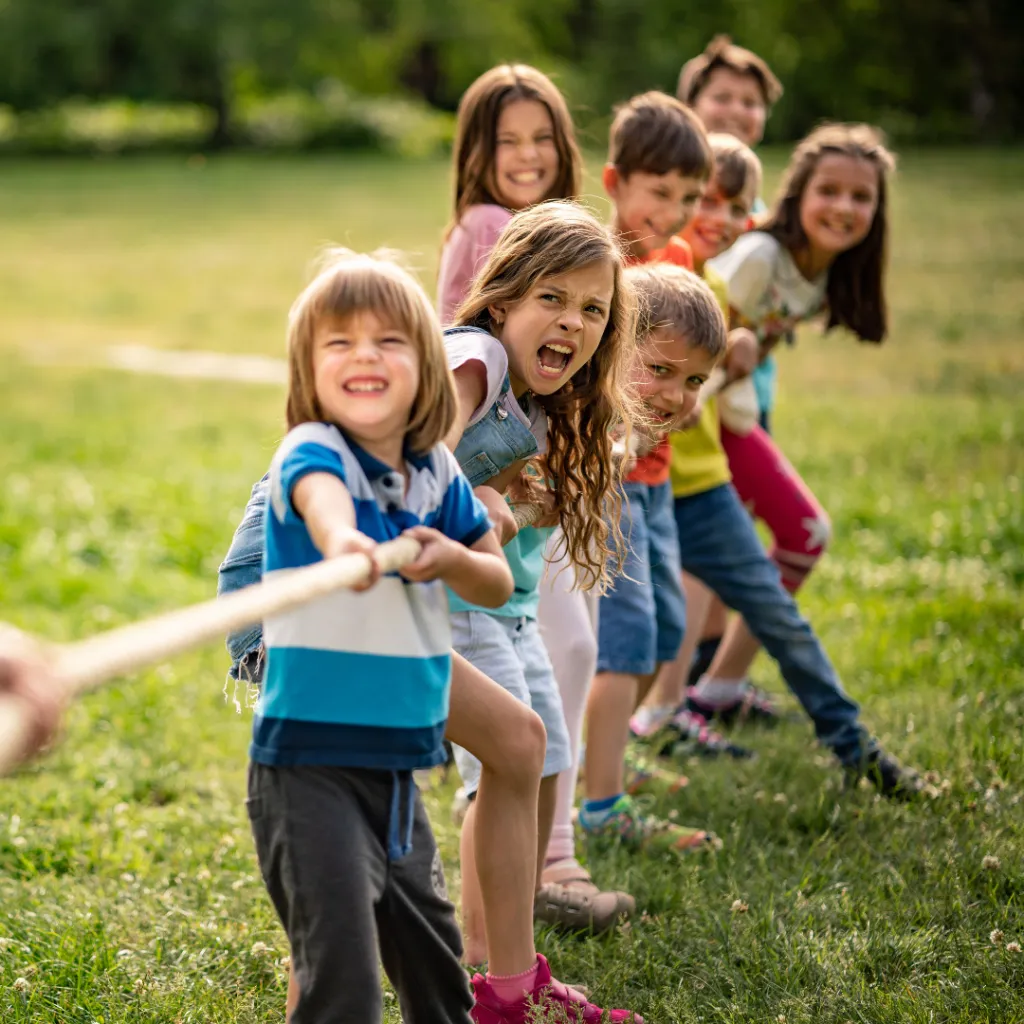 Kids party olympic theme tug of war