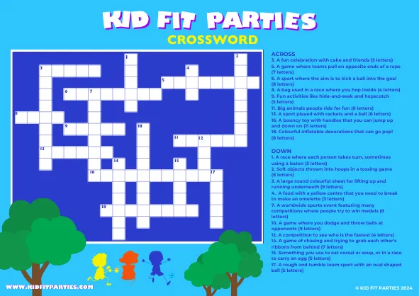 Kid Fit Parties sports day crossword 3